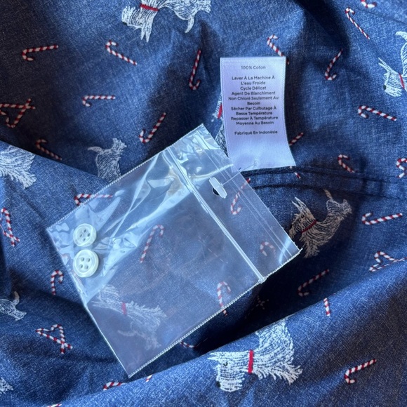 Talbots Navy Blue Button-Down Shirt with Dog and Candy Cane Print. - Picture 4 of 6
